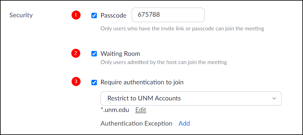 Zoom Security Options When Scheduling